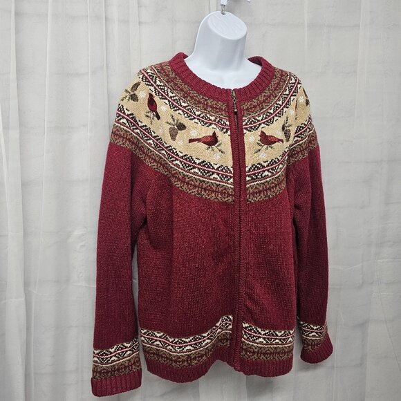 Croft & Barrow Red Cardinal Fair Isle Cardigan Zip Preppy Collegiate XL - Picture 4 of 13